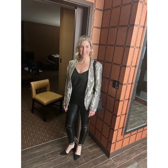 All Saints AllSaints Leigh Silver Sequin Tuxedo Blazer Jacket womens 6 - Picture 15 of 17